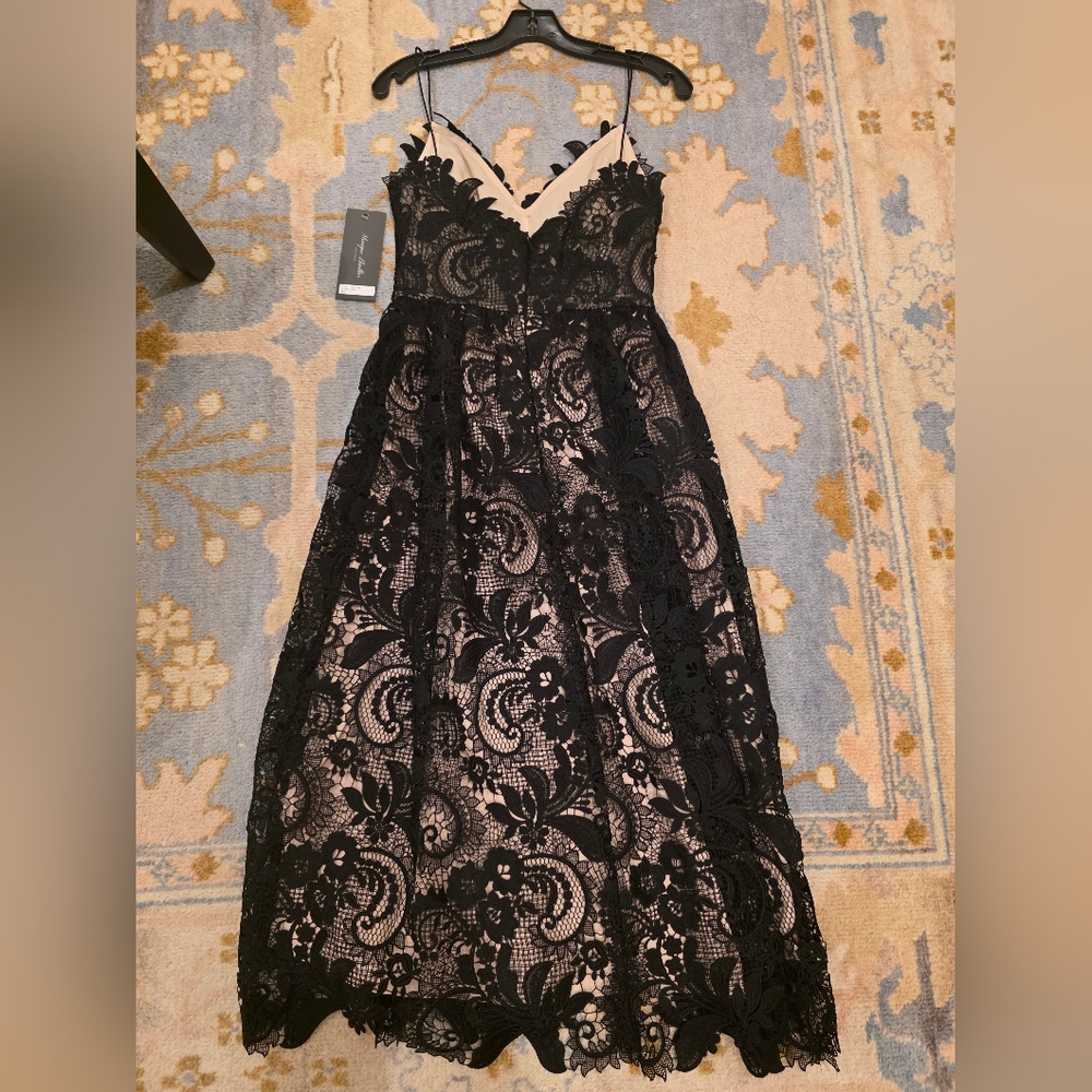 NWT Monique Lhuillier Lace Spaghetti Strap Silk-Lined Dress Size 4 - Picture 2 of 6
